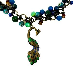 Vintage Peacock Brooch Statement Necklace Multi-color Gems Women’s